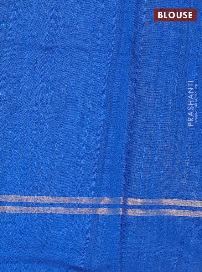 Pure dupion silk saree cs blue with allover zari weaves and zari woven simple border