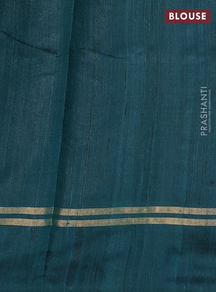 Pure dupion silk saree peacock green with allover zari weaves and zari woven simple border