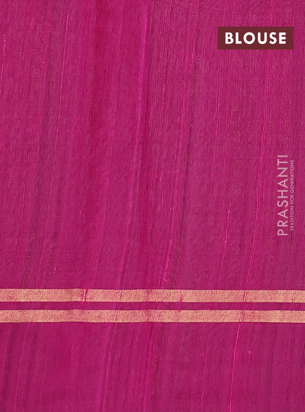 Pure dupion silk saree magenta pink with allover zari weaves and zari woven simple border