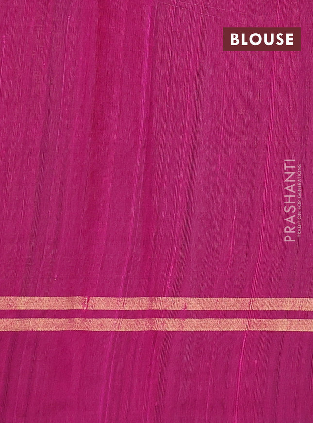 Pure dupion silk saree magenta pink with allover zari weaves and zari woven simple border