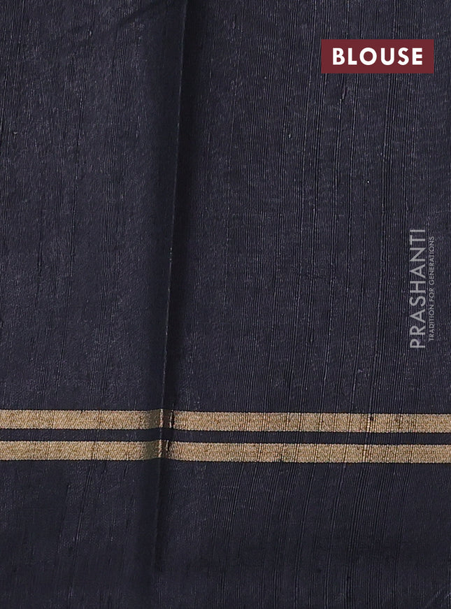 Pure dupion silk saree black with allover zari weaves and zari woven simple border