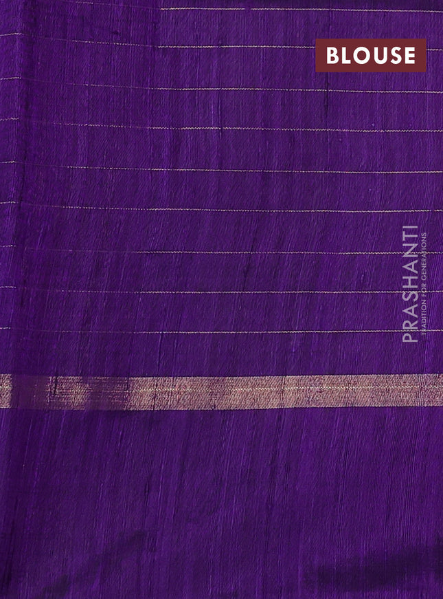 Pure dupion silk saree chikku shade and violet with allover zari checked pattern and zari woven butta border