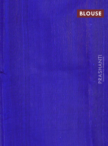 Pure dupion silk saree magenta pink and blue with plain body and temple design zari butta border