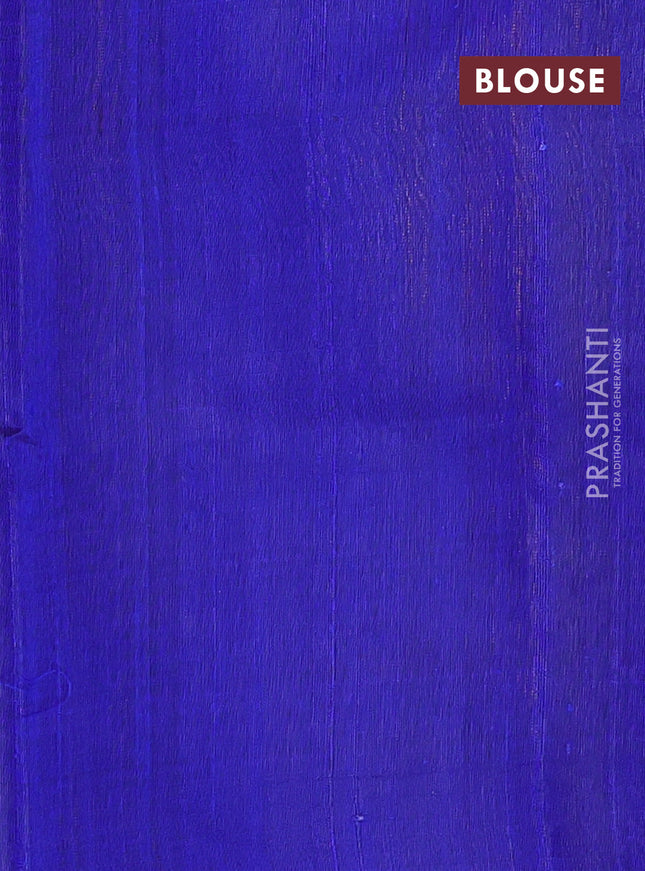 Pure dupion silk saree magenta pink and blue with plain body and temple design zari butta border