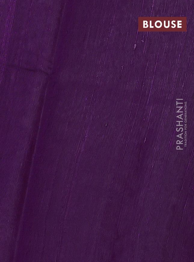 Pure dupion silk saree lime yellow and deep purple with plain body and temple design zari butta border