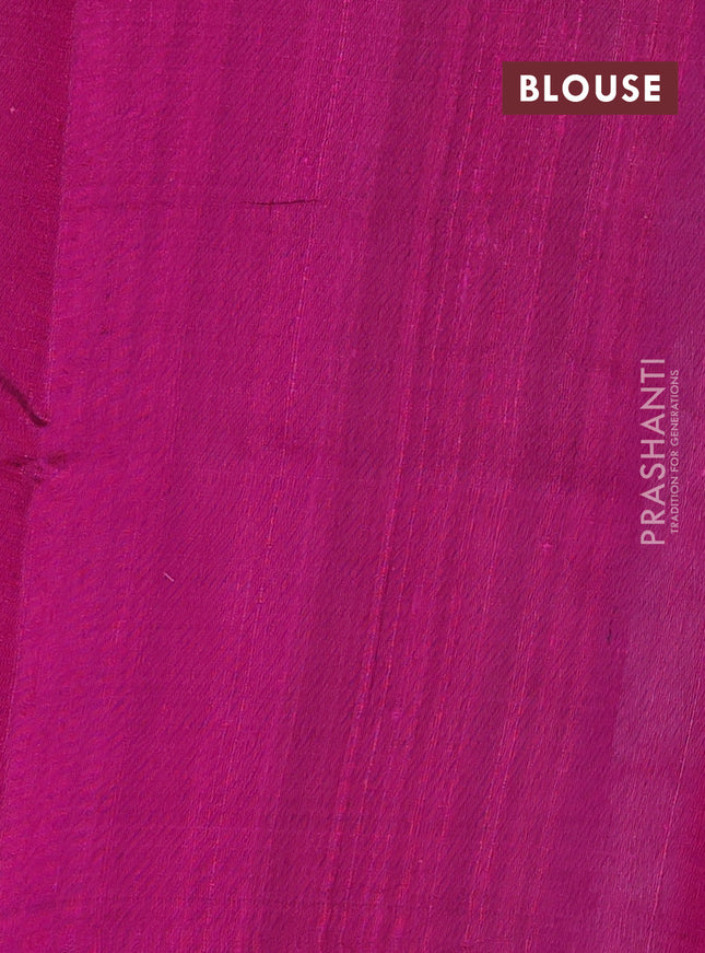 Pure dupion silk saree navy blue and magenta pink with plain body and temple design zari butta border