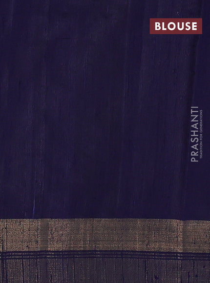Pure dupion silk saree cs blue and navy blue with plain body and temple design zari butta border