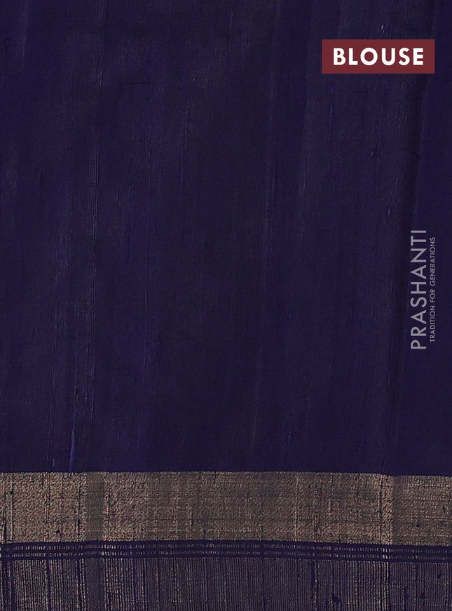 Pure dupion silk saree cs blue and navy blue with plain body and temple design zari butta border