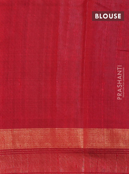 Pure dupion silk saree royal blue and red with plain body and temple design zari butta border