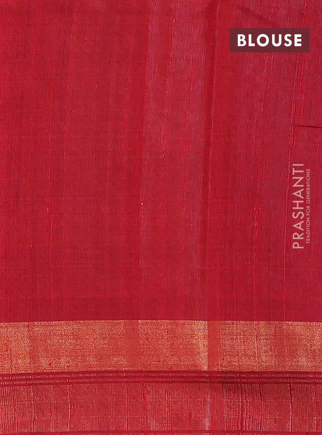 Pure dupion silk saree royal blue and red with plain body and temple design zari butta border