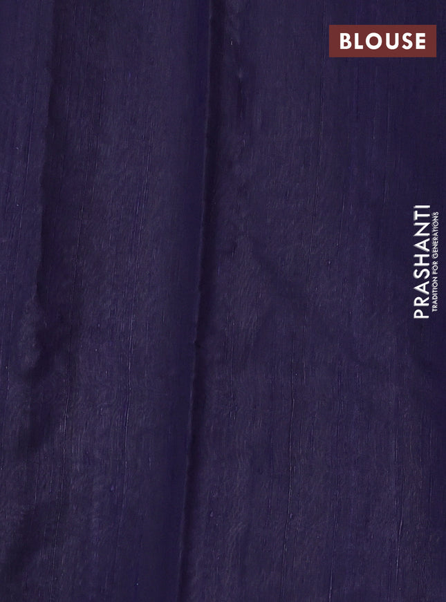 Pure dupion silk saree pastel green and navy blue with plain body and temple design zari butta border