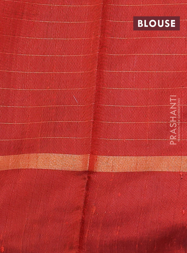 Pure dupion silk saree orange with allover zari checked pattern and zari woven butta border