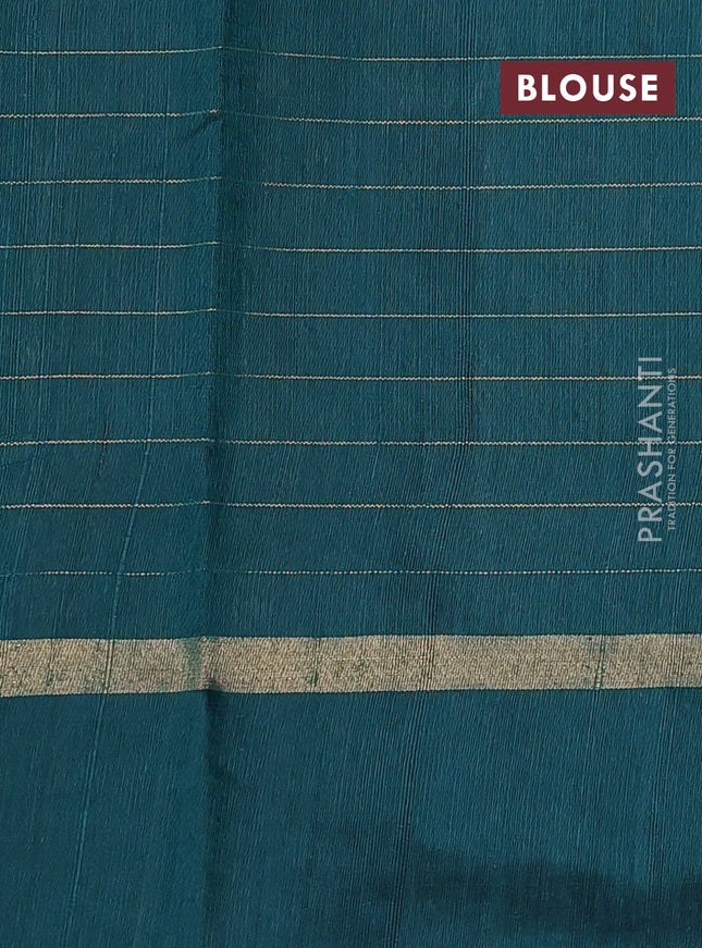 Pure dupion silk saree peacock green with allover zari checked pattern and zari woven butta border