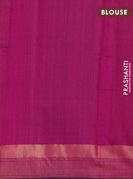 Pure dupion silk saree deep purple and magenta pink with plain body and temple design zari butta border