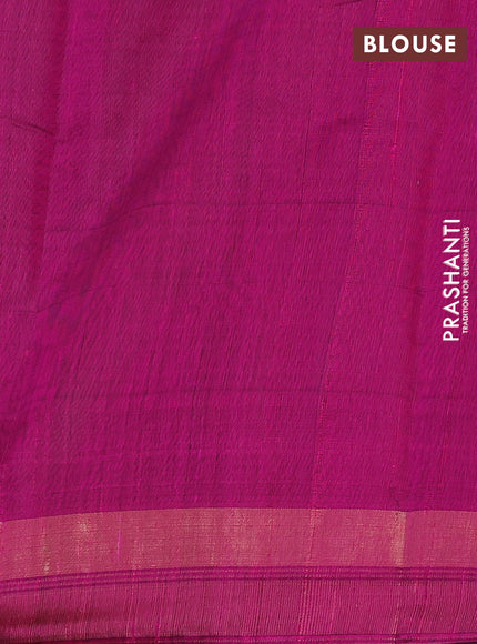Pure dupion silk saree navy blue and magenta pink with plain body and temple design zari butta border