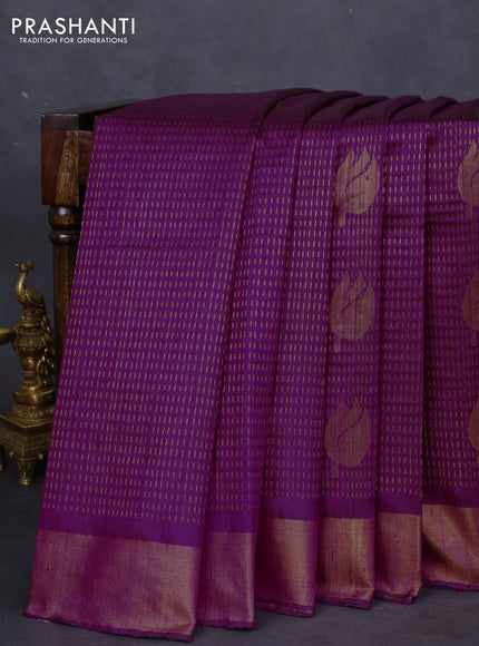 Pure dupion silk saree purple with allover zari weaves & buttas and zari woven border