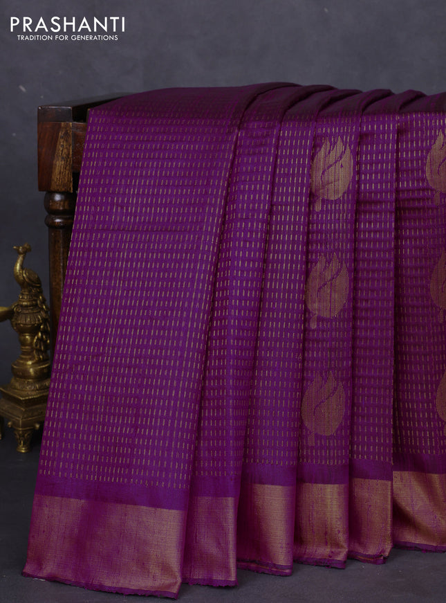 Pure dupion silk saree purple with allover zari weaves & buttas and zari woven border