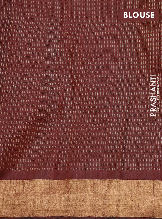 Pure dupion silk saree rustic brown with allover zari weaves & buttas and zari woven border