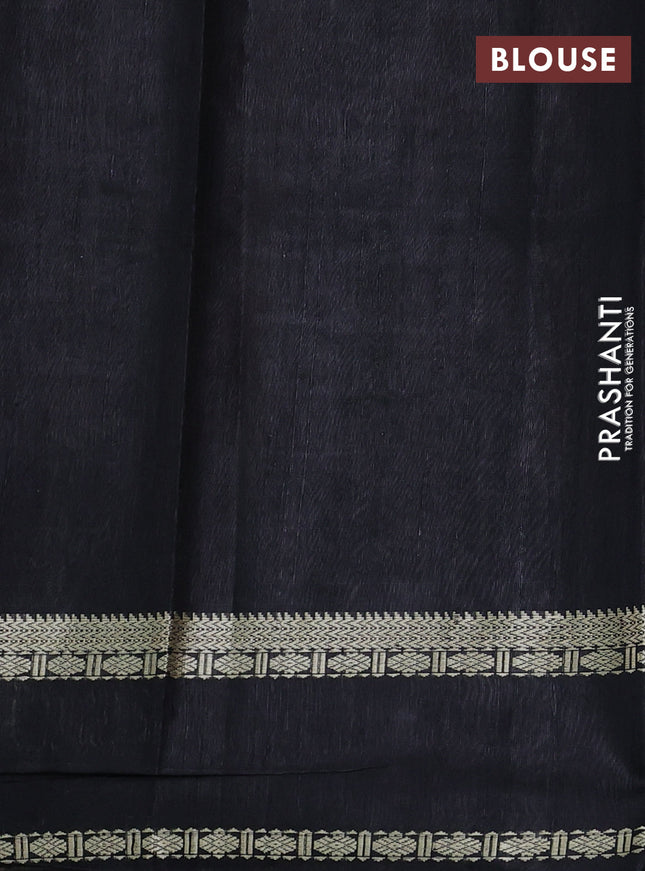 Pure dupion silk saree beige and black with plain body and temple design rettapet thread woven border