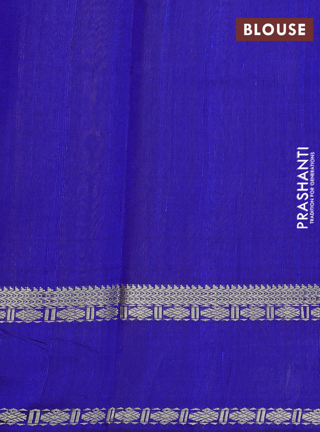 Pure dupion silk saree orange and royal blue with plain body and temple design rettapet thread woven border