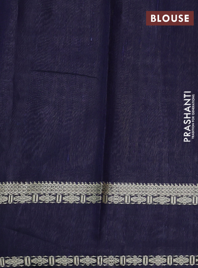 Pure dupion silk saree cs blue and navy blue with plain body and temple design rettapet thread woven border