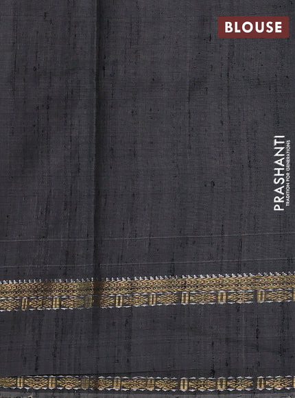 Pure dupion silk saree grey with plain body and temple design rettapet zari woven border