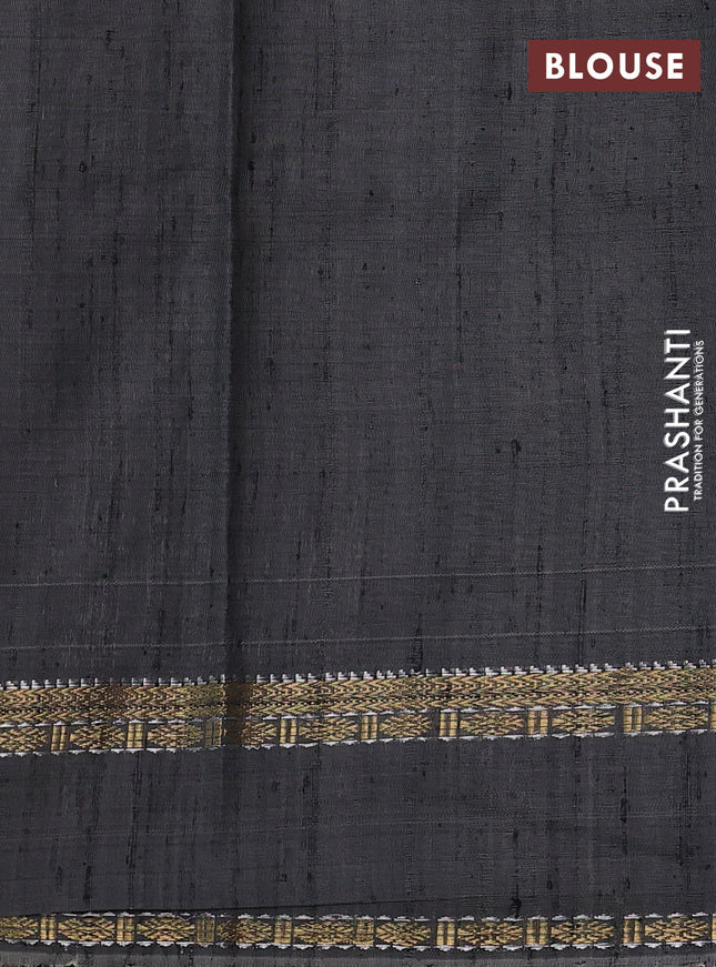 Pure dupion silk saree grey with plain body and temple design rettapet zari woven border