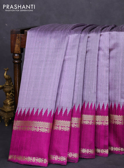 Pure dupion silk saree lavender and purple with plain body and temple design rettapet thread woven border