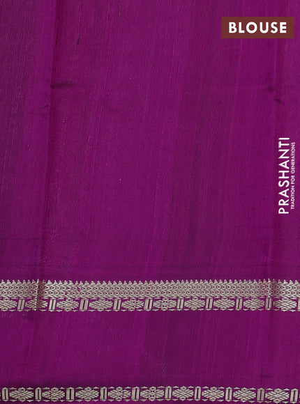 Pure dupion silk saree lavender and purple with plain body and temple design rettapet thread woven border