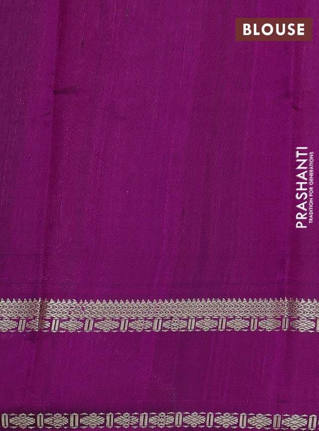 Pure dupion silk saree lavender and purple with plain body and temple design rettapet thread woven border
