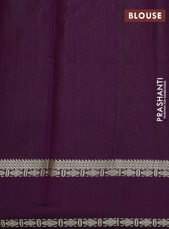 Pure dupion silk saree pink and purple with plain body and temple design rettapet thread woven border