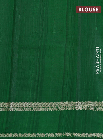 Pure dupion silk saree grey and green with plain body and temple design rettapet zari woven border