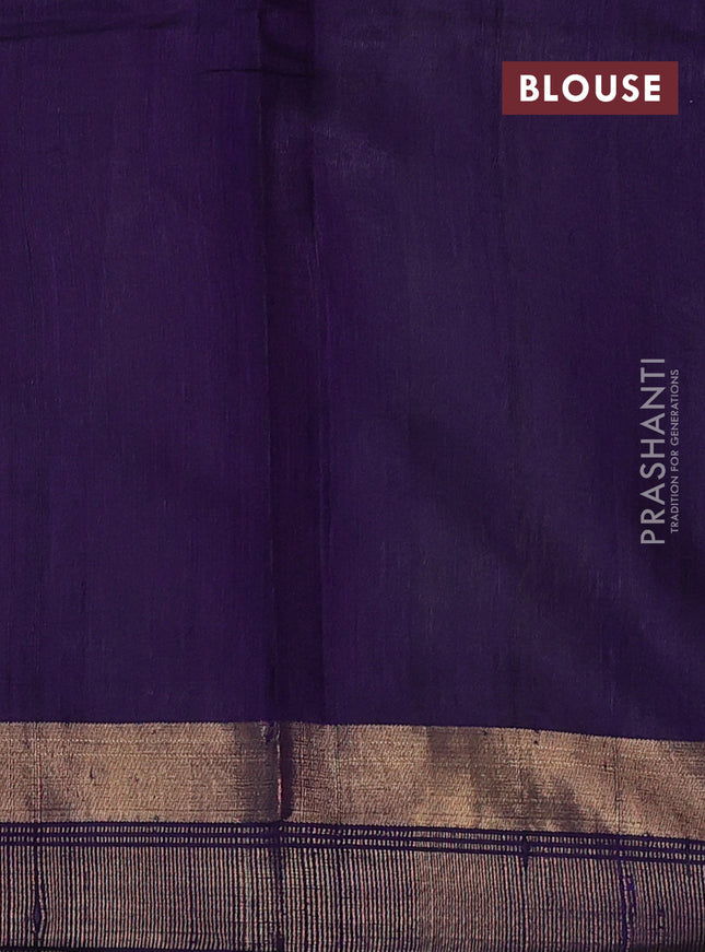 Pure dupion silk saree pink and violet with thread & silver zari woven buttas and zari woven border