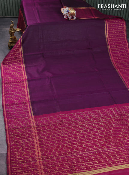 Pure dupion silk saree wine shade and magenta pink with plain body and zari woven border