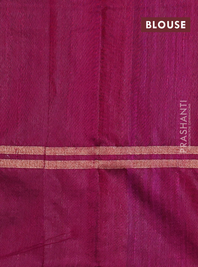 Pure dupion silk saree wine shade and magenta pink with plain body and zari woven border