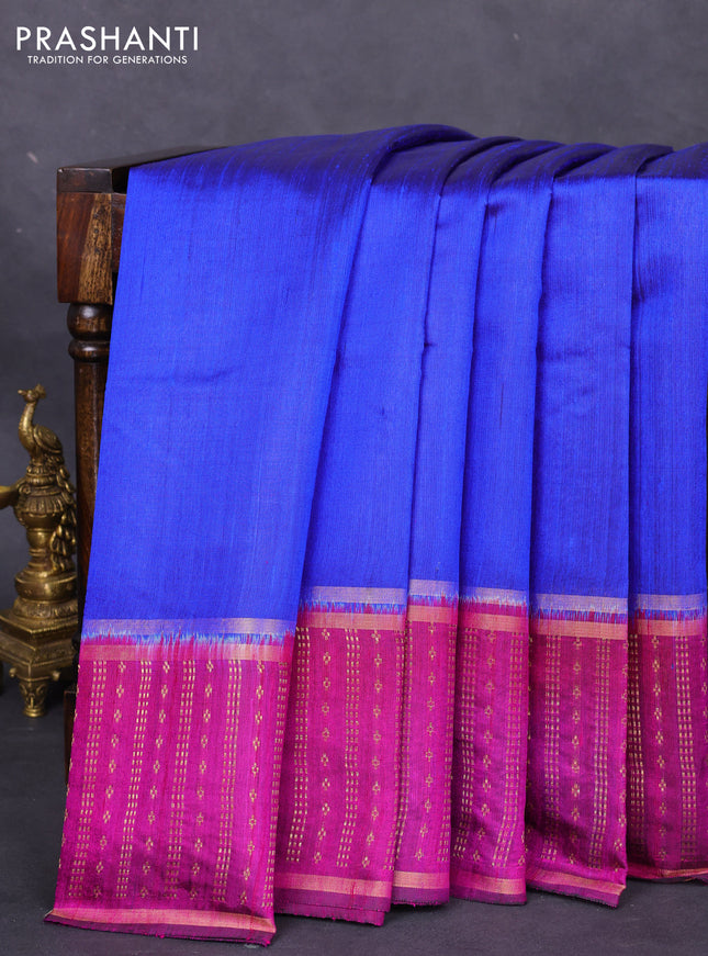 Pure dupion silk saree royal blue and purple with plain body and zari woven border