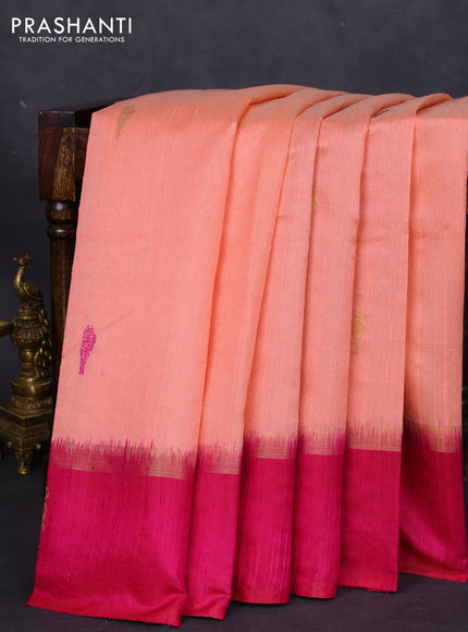 Pure dupion silk saree peach orange and pink with thread woven buttas and zari woven butta border