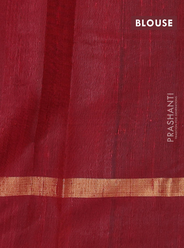 Pure dupion silk saree green and maroon with thread woven buttas and zari woven butta border