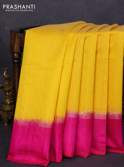Pure dupion silk saree yellow and pink with thread woven buttas and zari woven butta border