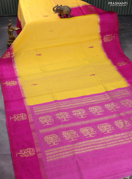 Pure dupion silk saree yellow and pink with thread woven buttas and zari woven butta border