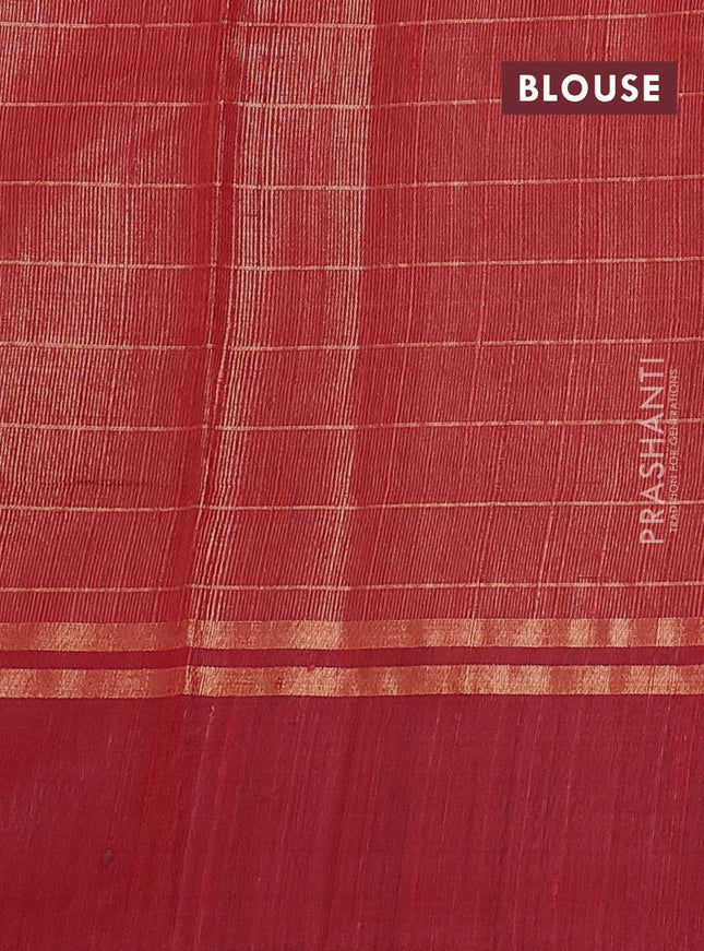 Pure dupion silk saree beige and maroon with allover zari checked pattern and zari woven butta border