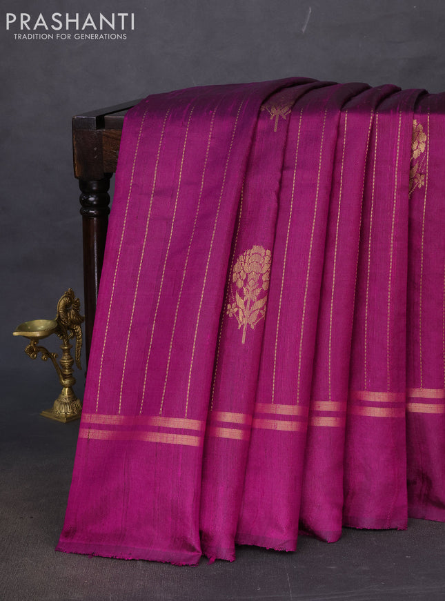 Pure dupion silk saree purple with allover zari weaves & buttas and zari woven simple border