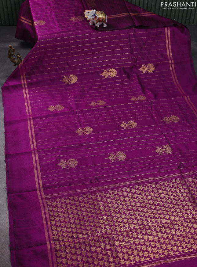 Pure dupion silk saree purple with allover zari weaves & buttas and zari woven simple border