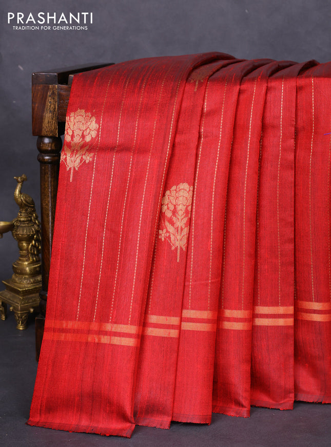 Pure dupion silk saree maroon with allover zari weaves and zari woven simple border