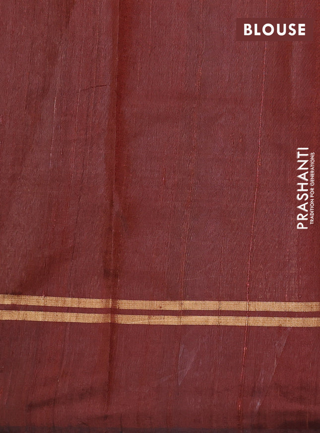 Pure dupion silk saree brown with allover zari weaves and zari woven simple border