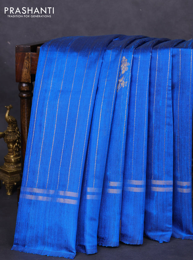 Pure dupion silk saree cs blue with allover zari weaves and zari woven simple border