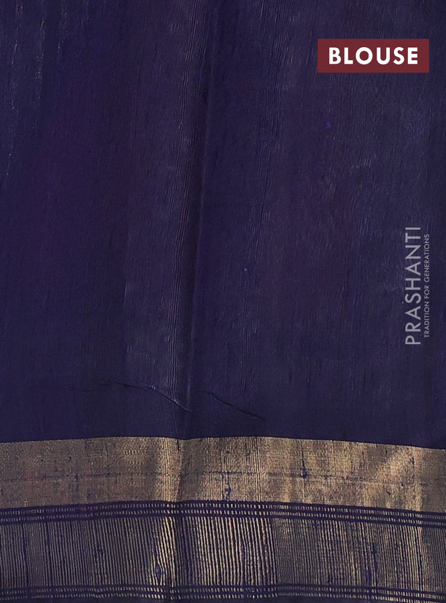 Pure dupion silk saree pink and navy blue with plain body and temple design zari butta border