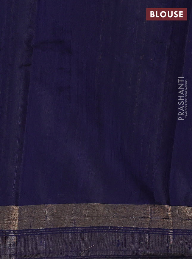 Pure dupion silk saree orange and navy blue with plain body and temple design zari butta border