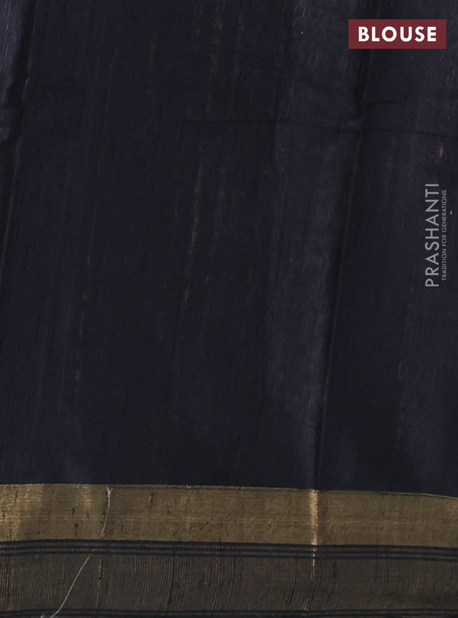 Pure dupion silk saree light blue and black with plain body and temple design zari butta border