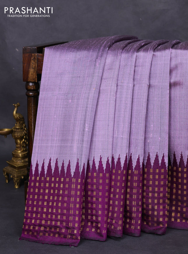Pure dupion silk saree pastel lavender and deep purple with plain body and temple design zari butta border